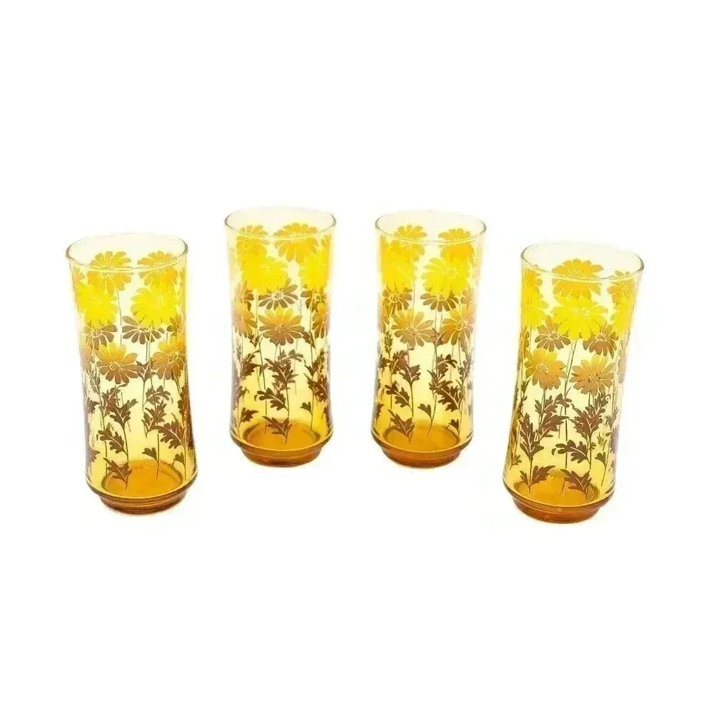 Vintage Amber Daisy Glass Cup Set - Picture 2 of 10